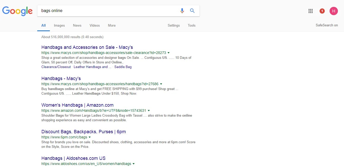 Google search results for a keyword showing top ranking website