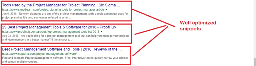 Well-optimized meta description snippet in Google search results
