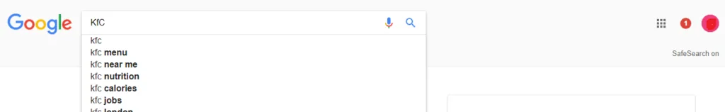 Google autocomplete suggestions while typing a search query