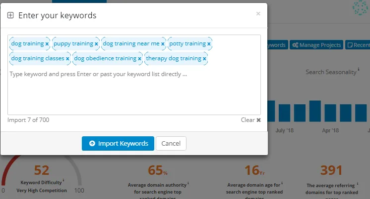 SEMScoop import keywords dialog for pasting external keyword lists
