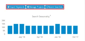 SEMScoop project management buttons for organizing keyword research