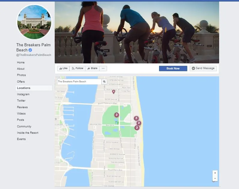 Facebook business page showing location on a map