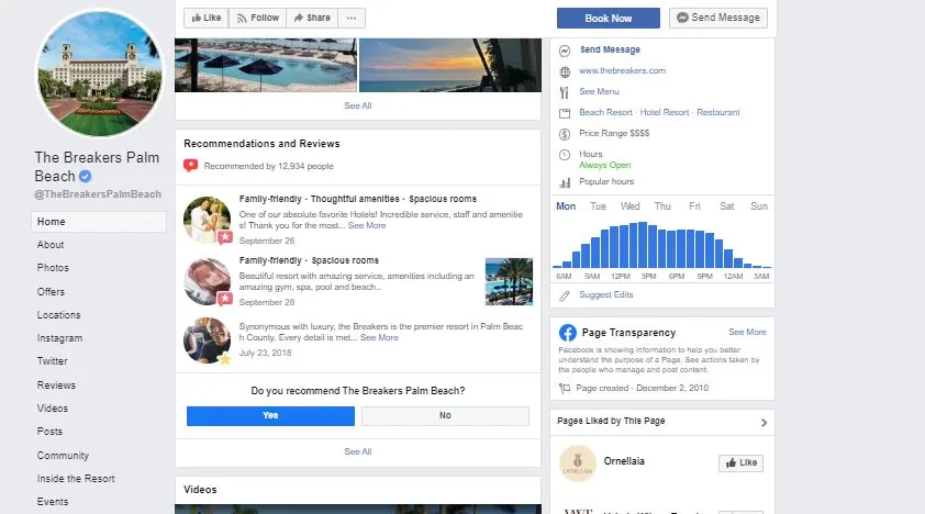 Facebook business page with call-to-action buttons