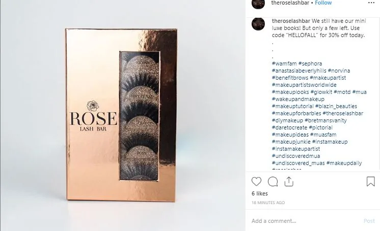 Instagram business profile with visual posts and hashtags